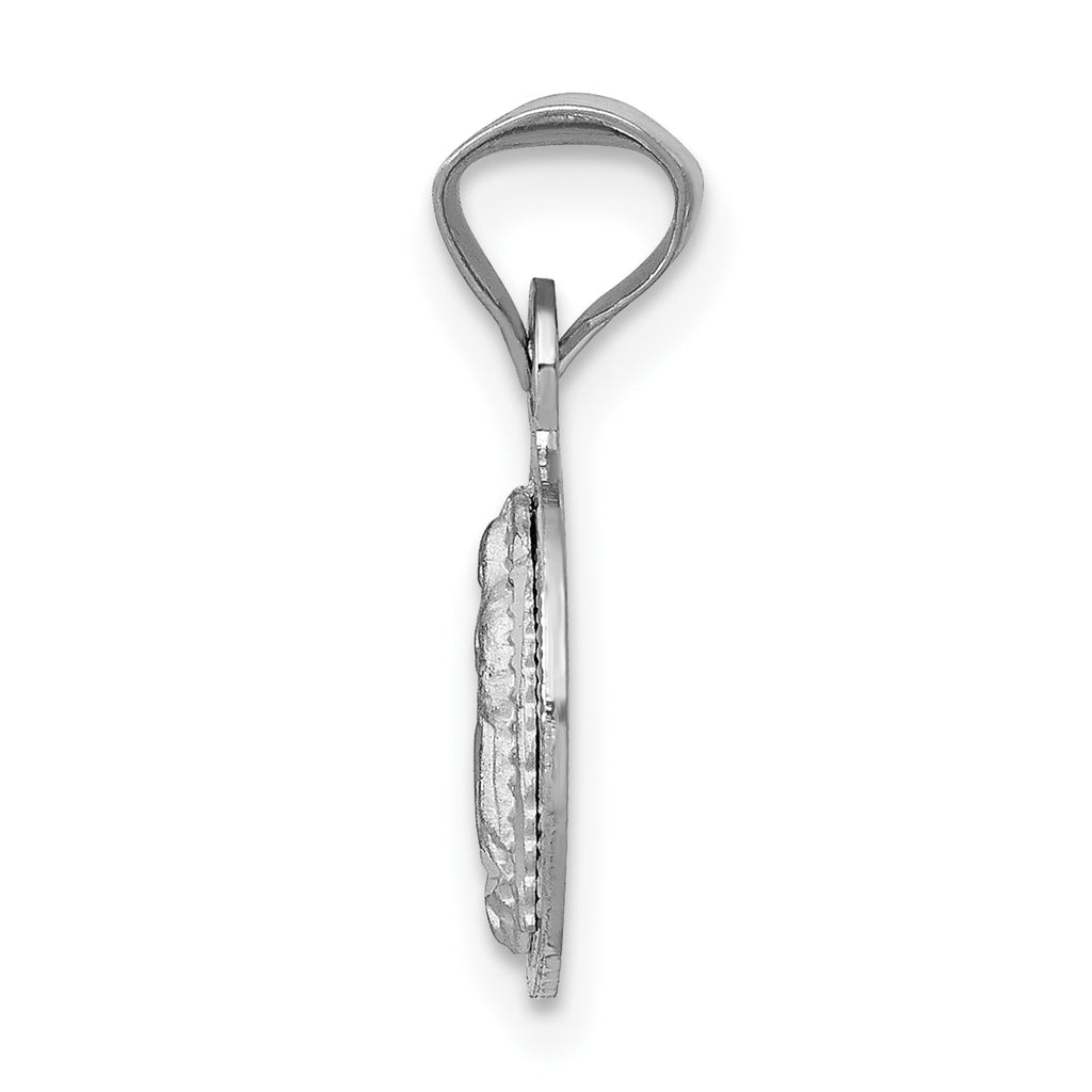 14K White Gold Our Lady of Guadalupe Round Pendant with Diamond-Cut Finish
