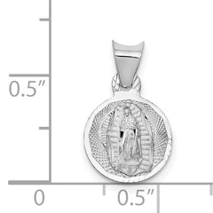 14K White Gold Our Lady of Guadalupe Round Pendant with Diamond-Cut Finish