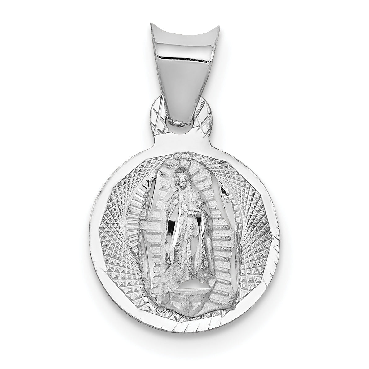 14k White Gold Our Lady of Guadalupe Semi-solid Round Pendant
