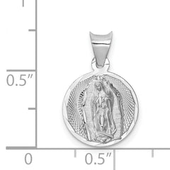 14K White Gold Our Lady of Guadalupe Pendant with Diamond-Cut Polish