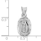 14K White Gold Our Lady of Guadalupe Pendant with Diamond-Cut Polished Finish