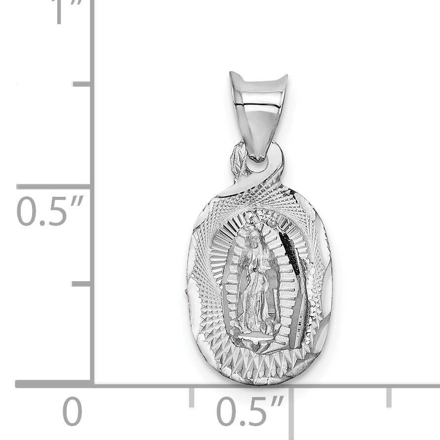 14K White Gold Our Lady of Guadalupe Pendant with Diamond-Cut Polished Finish