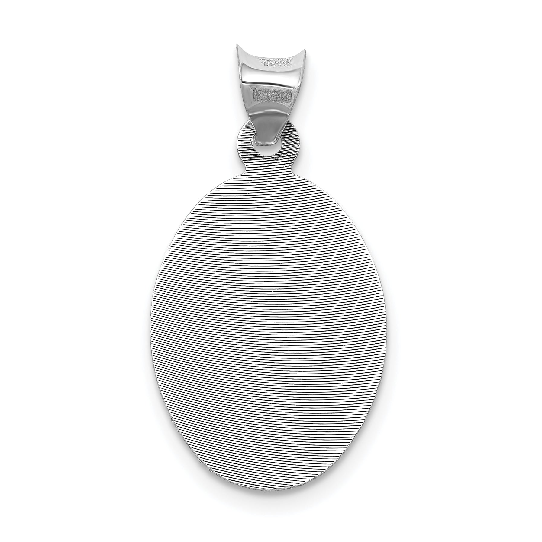14K White Gold Our Lady of Guadalupe Oval Pendant with Diamond-Cut Finish