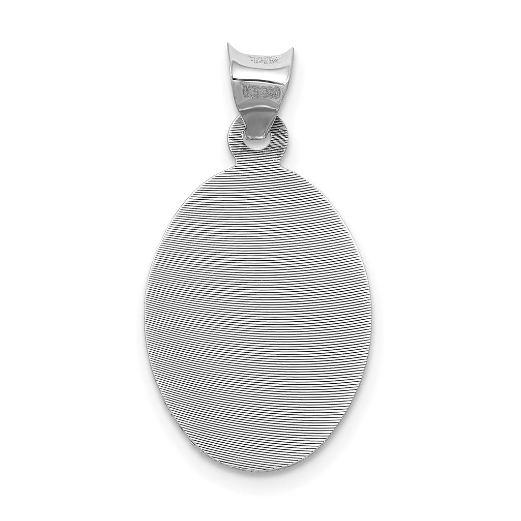 14K White Gold Our Lady of Guadalupe Oval Pendant with Diamond-Cut Finish