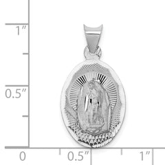 14K White Gold Our Lady of Guadalupe Oval Pendant with Diamond-Cut Finish