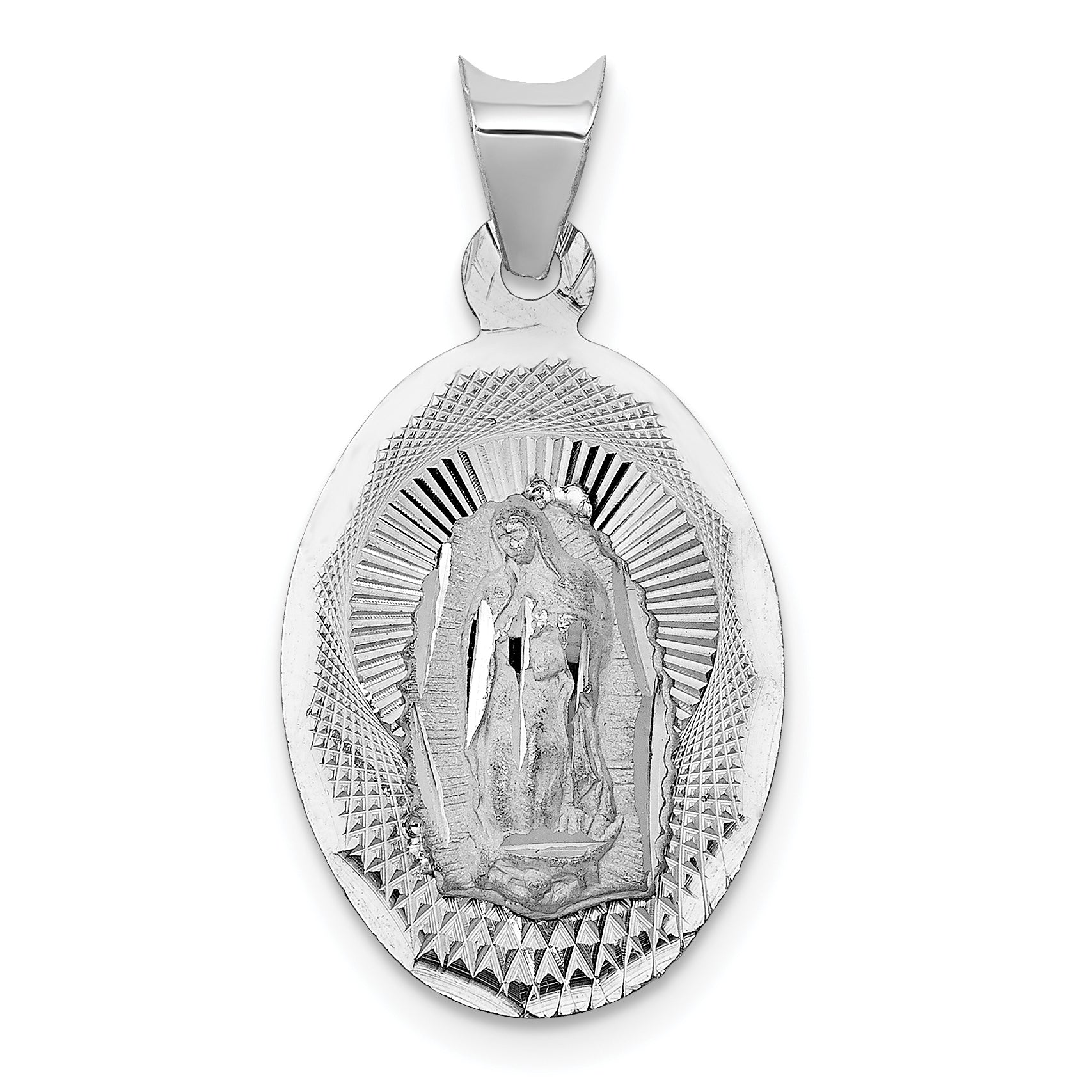 14k White Gold Our Lady of Guadalupe Semi-solid Oval Pendant Main image