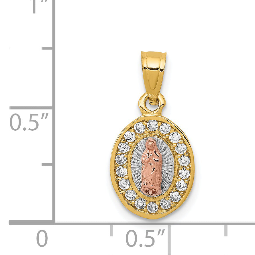 14K Two-Tone Gold Lady Guadalupe Pendant with CZ Accents and Polished Finish