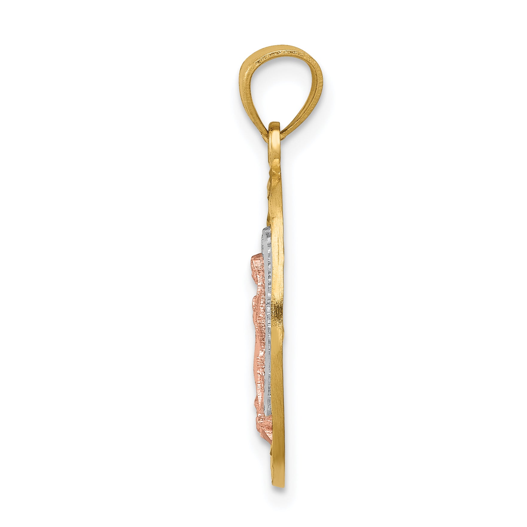 14K Two-Tone Gold Lady of Guadalupe Charm with White Rhodium Accents, Polished Finish