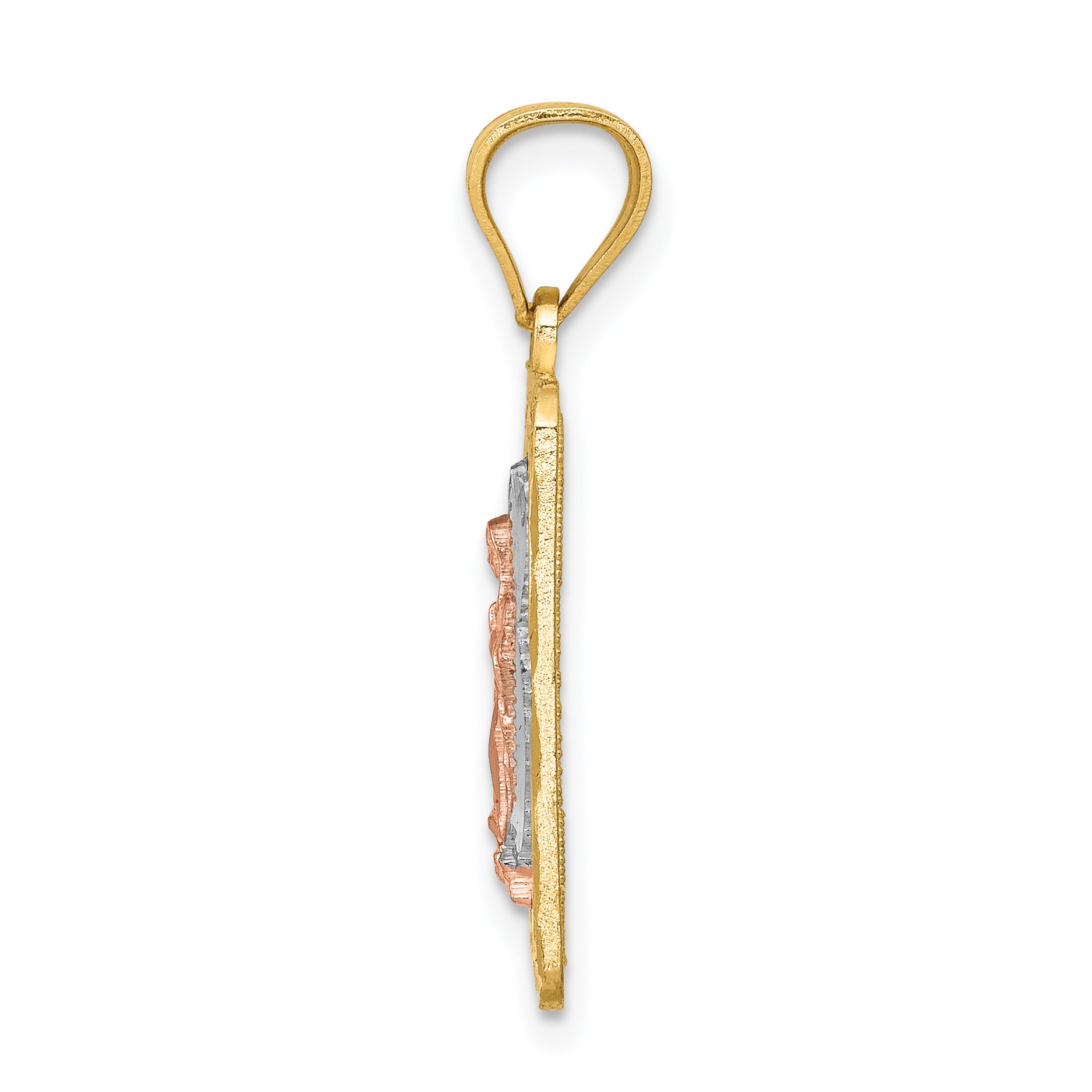 14K Two-Tone Gold Lady of Guadalupe Pendant with Rhodium Accents, Polished Finish