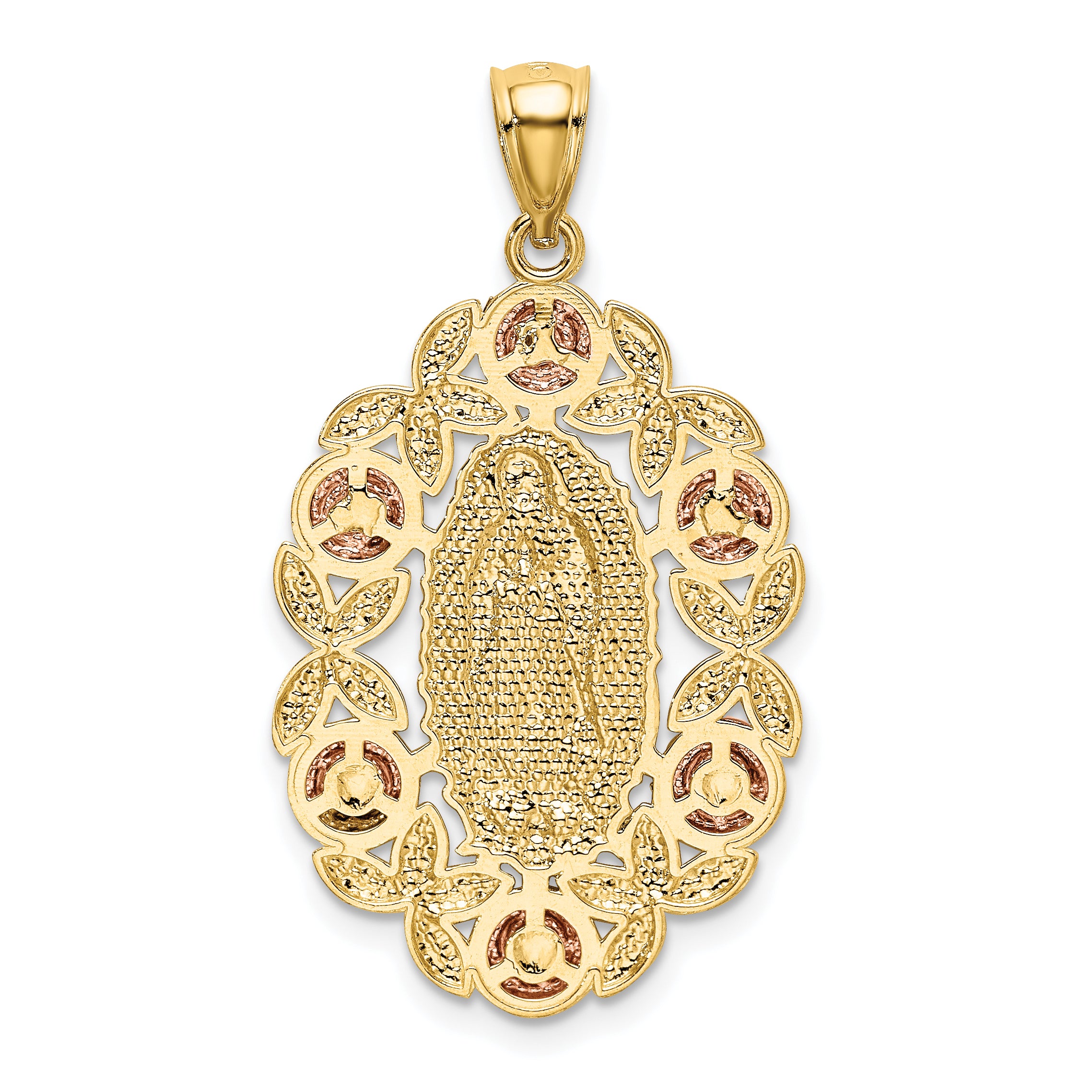 14K Two-Tone Gold Lady of Guadalupe Pendant with White Rhodium and Polished Finish