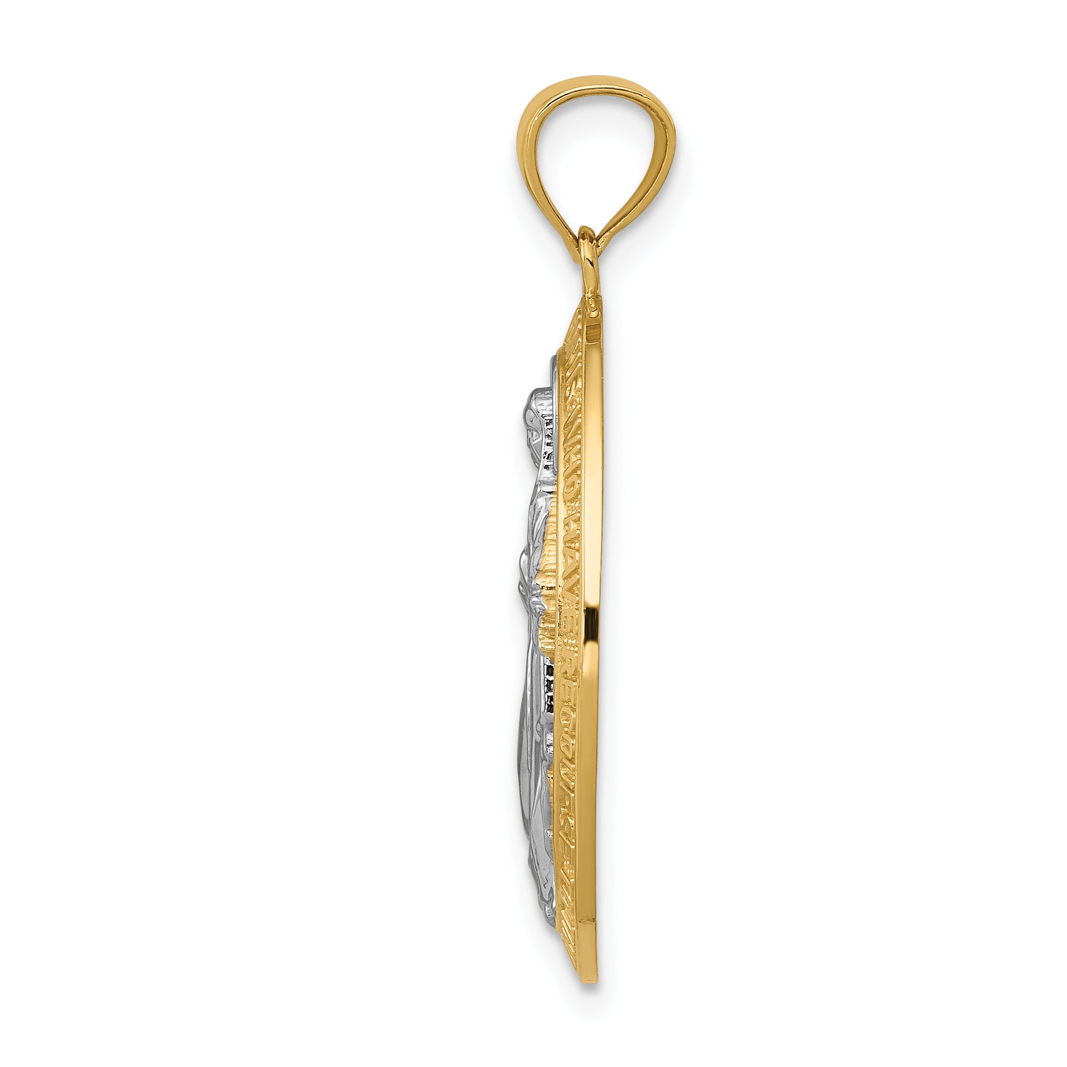 14K Gold Miraculous Medal Pendant with Rhodium Accent Polished Finish Secondary image