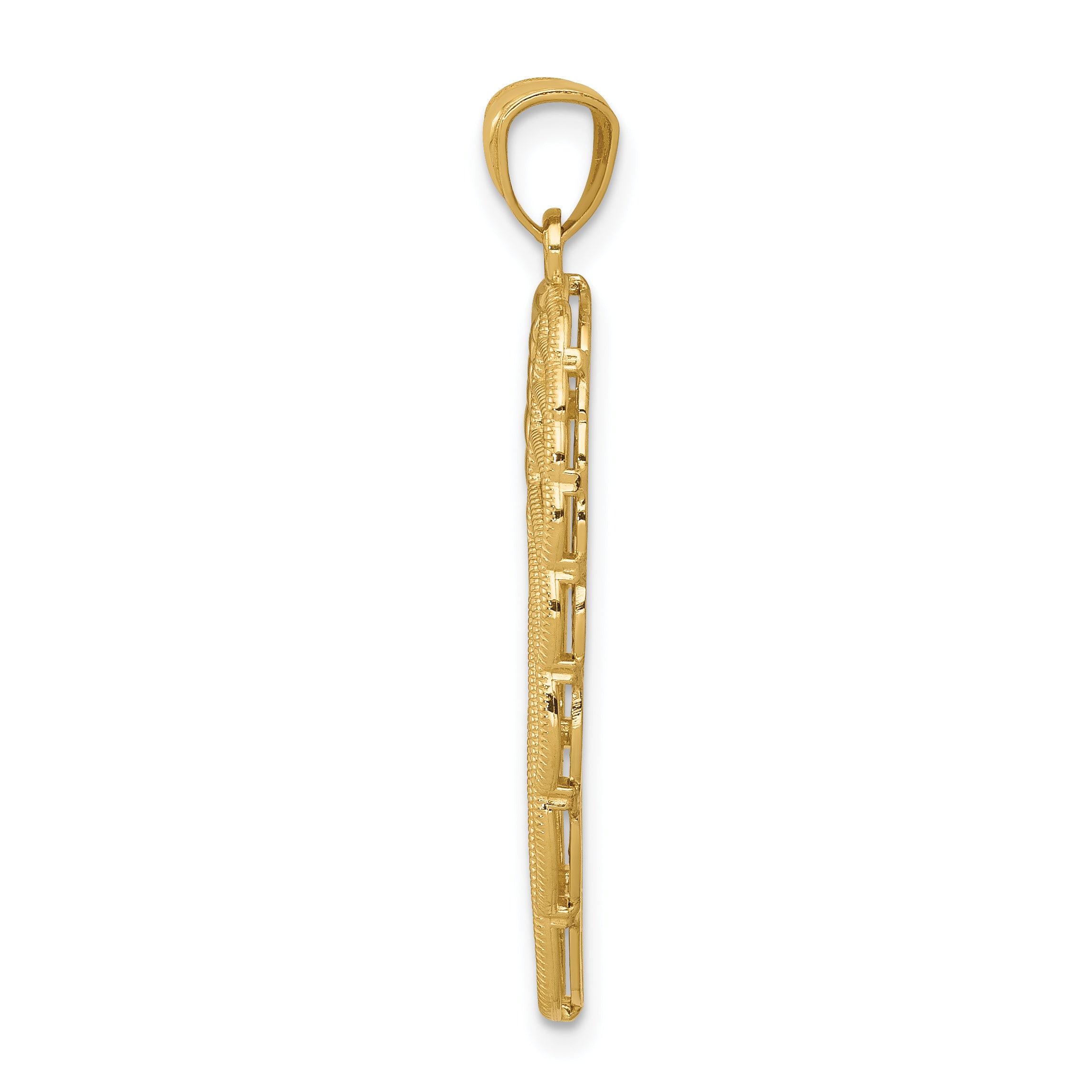 14K Gold and Rhodium Angel Wing Pendant with 3D Diamond-Cut Detailing