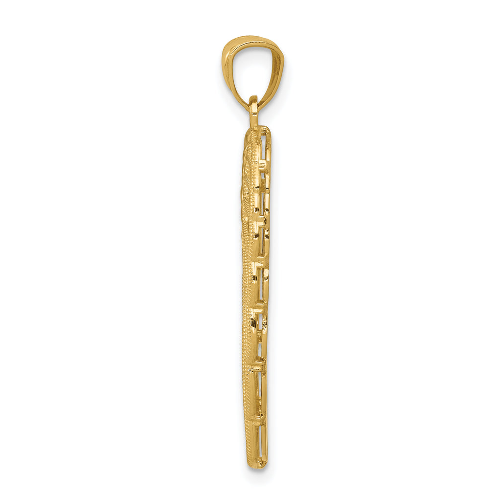 14K Gold and Rhodium Angel Wing Pendant with 3D Diamond-Cut Detailing