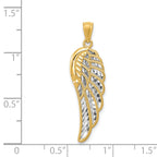 14K Gold and Rhodium Angel Wing Pendant with 3D Diamond-Cut Detailing