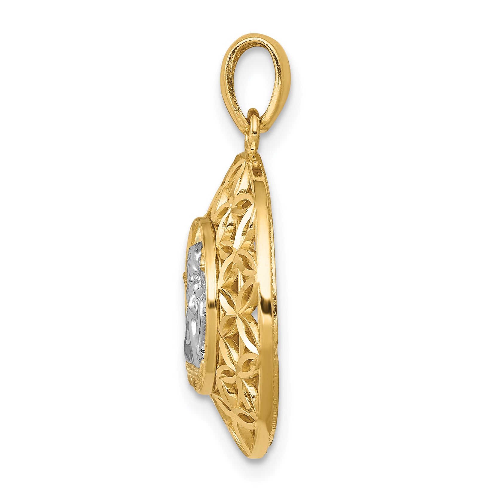 14K Gold Polished Filigree Guardian Angel Pendant with Rhodium Accents Secondary image