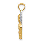 14K Gold and Rhodium Praying Angel Pendant with Diamond-Cut Polished Finish
