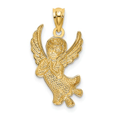 14K Gold and Rhodium Praying Angel Pendant with Diamond-Cut Polished Finish
