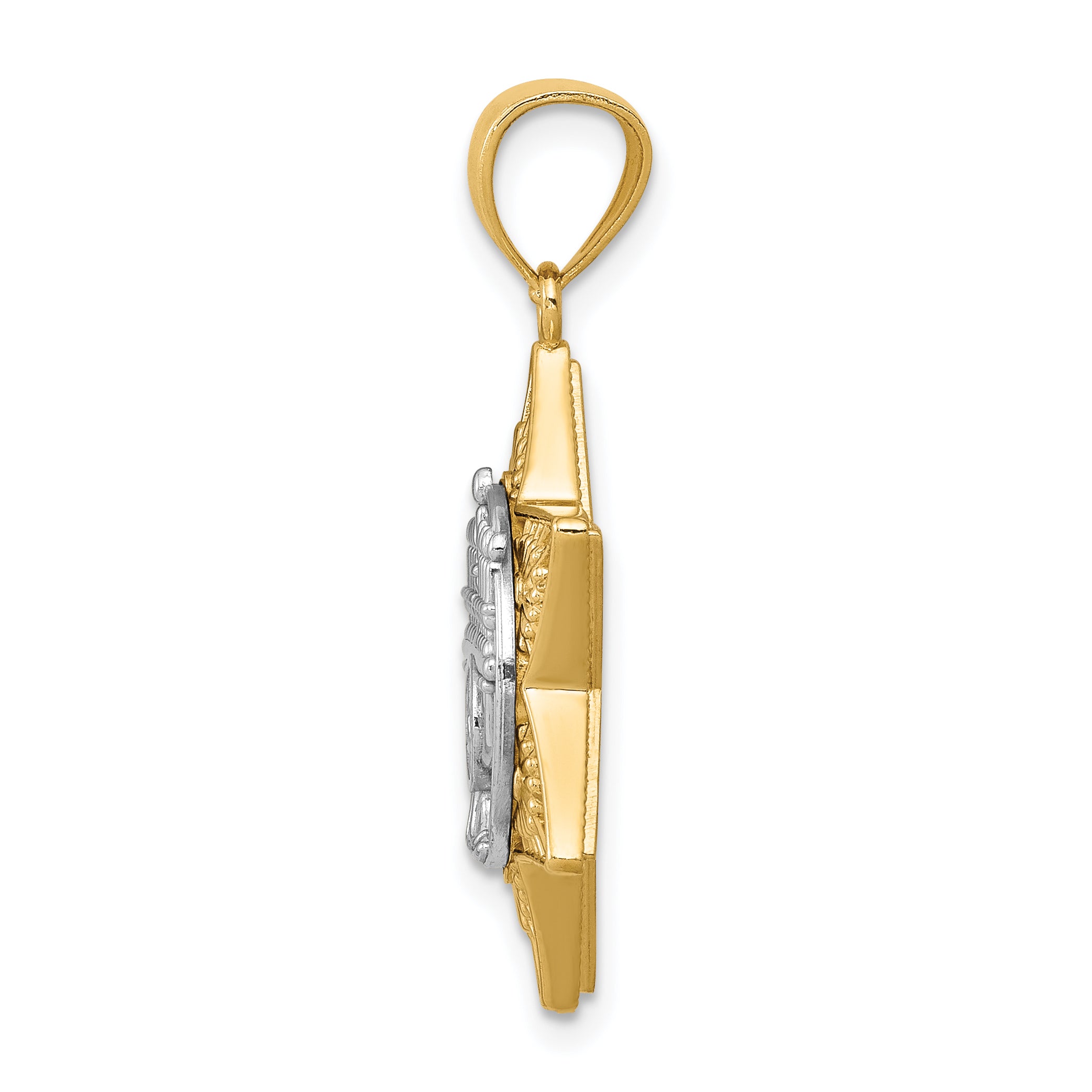 14K Two-Tone Gold Star of David and Menorah Pendant with Polished Finish