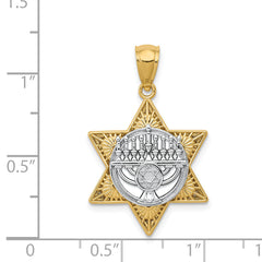 14K Two-Tone Star Of David and Menorah Pendant