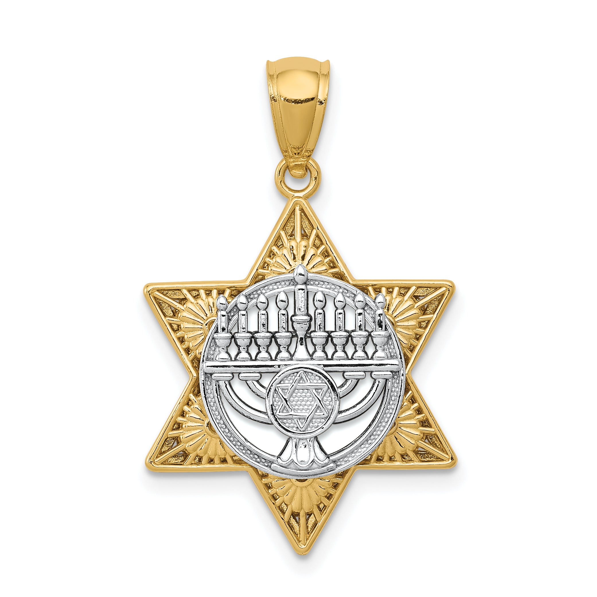 14K Two-Tone Star Of David and Menorah Pendant Main image
