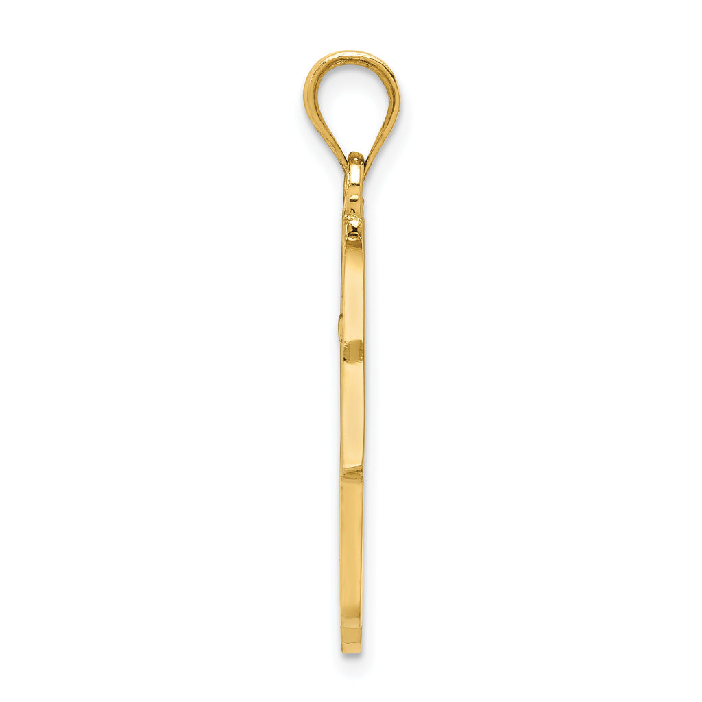 14K Gold Polished Filigree Hamsa Pendant with 3D Detailing