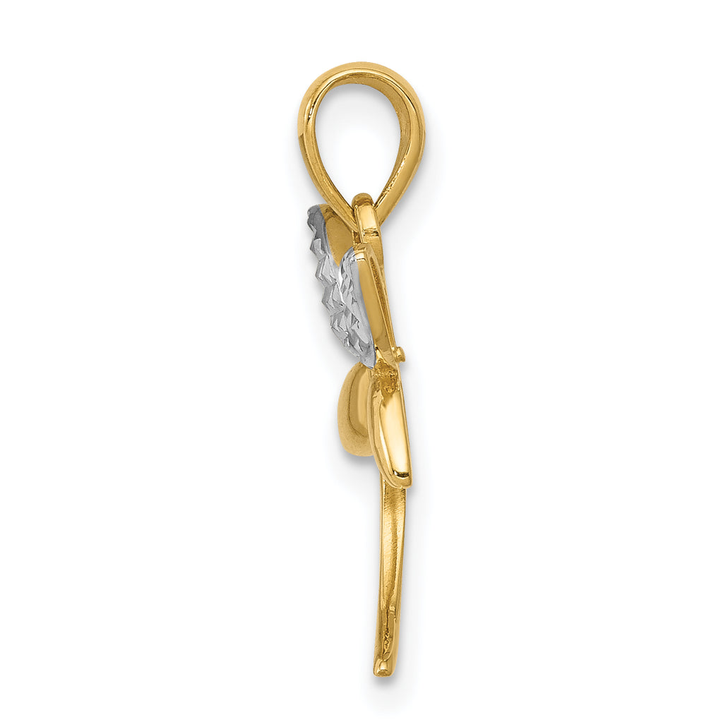14K Gold & Rhodium Dragonfly Pendant with Polished Diamond-Cut Finish