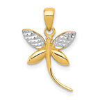 14k w/Rhodium D/C and Polished Dragonfly Pendant