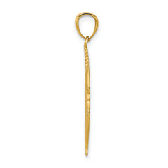 14K Gold Polished Feather Pendant  Unisex, Solid, Textured Design