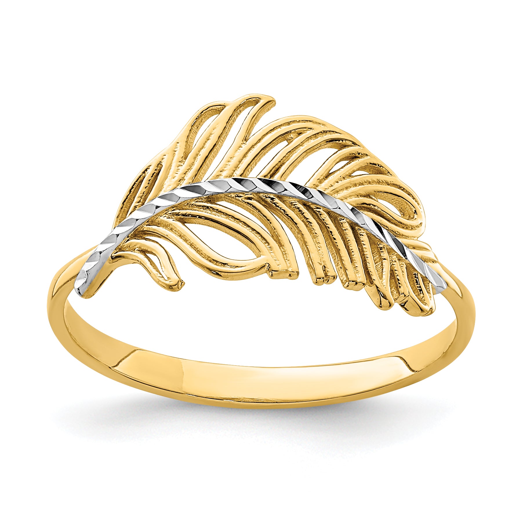 14K with White Rhodium Feather Ring Main image