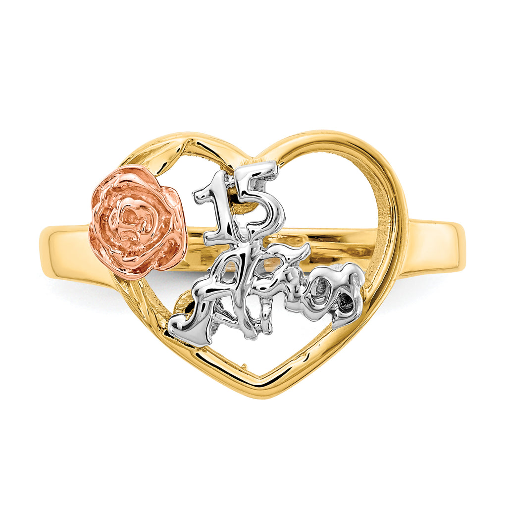 14k Tri-Color 15 Anos Ring