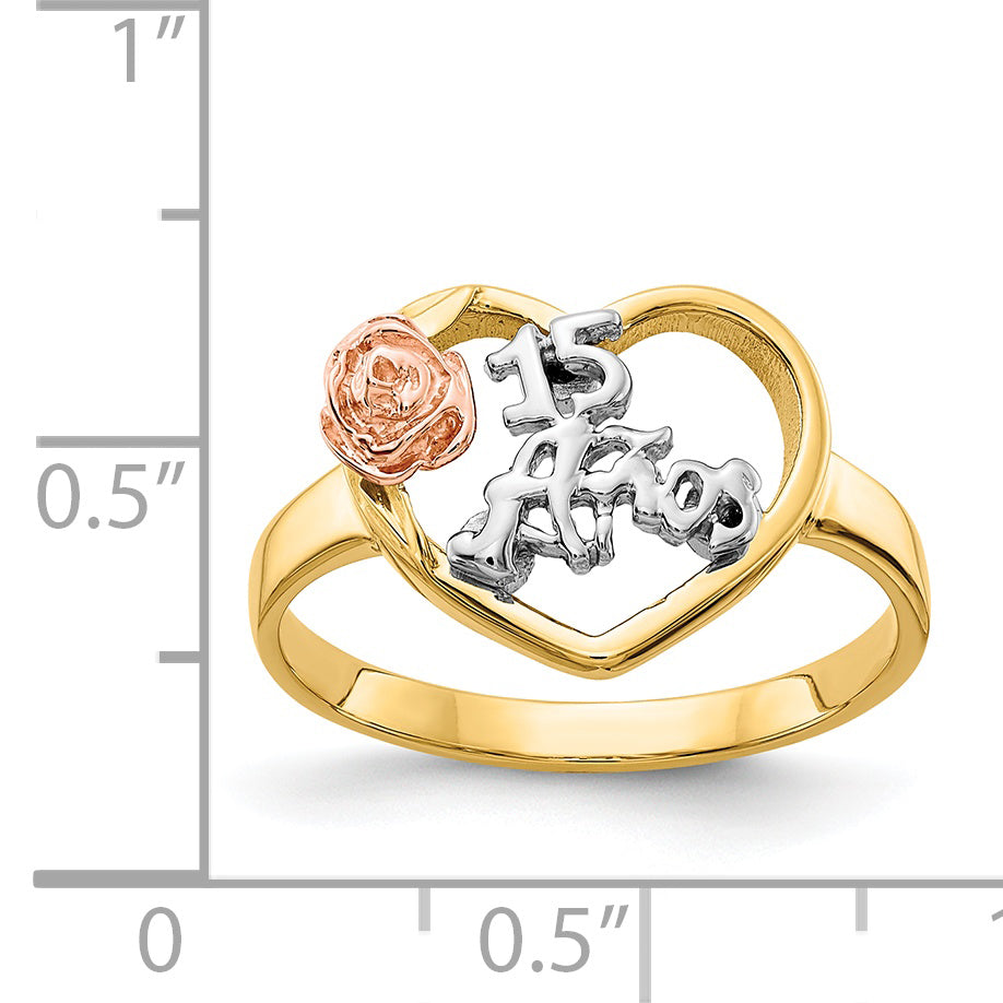 14k Tri-Color 15 Anos Ring