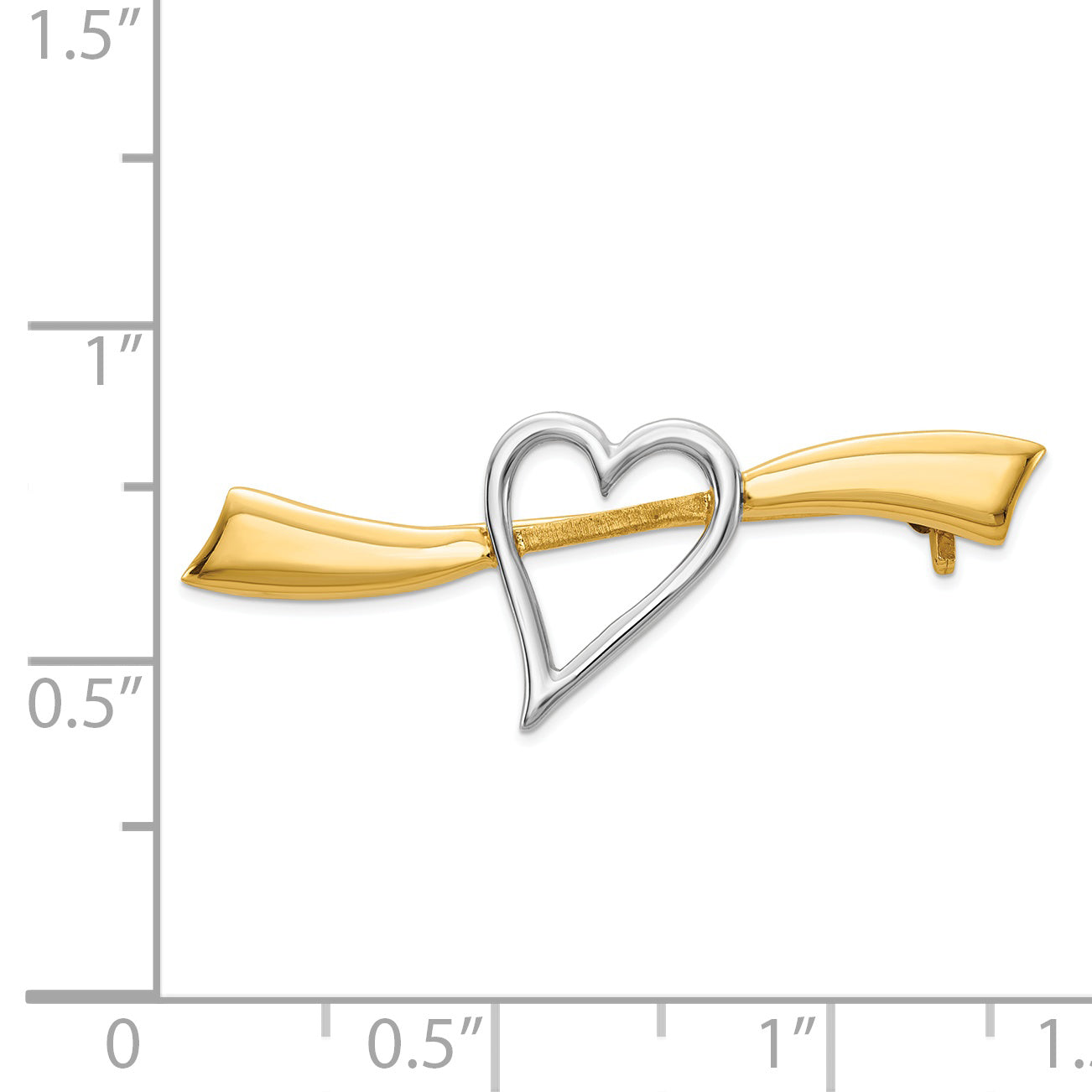 Sophia Jewelers 14K Gold Heart Pin with Rhodium Accents Polished Finish