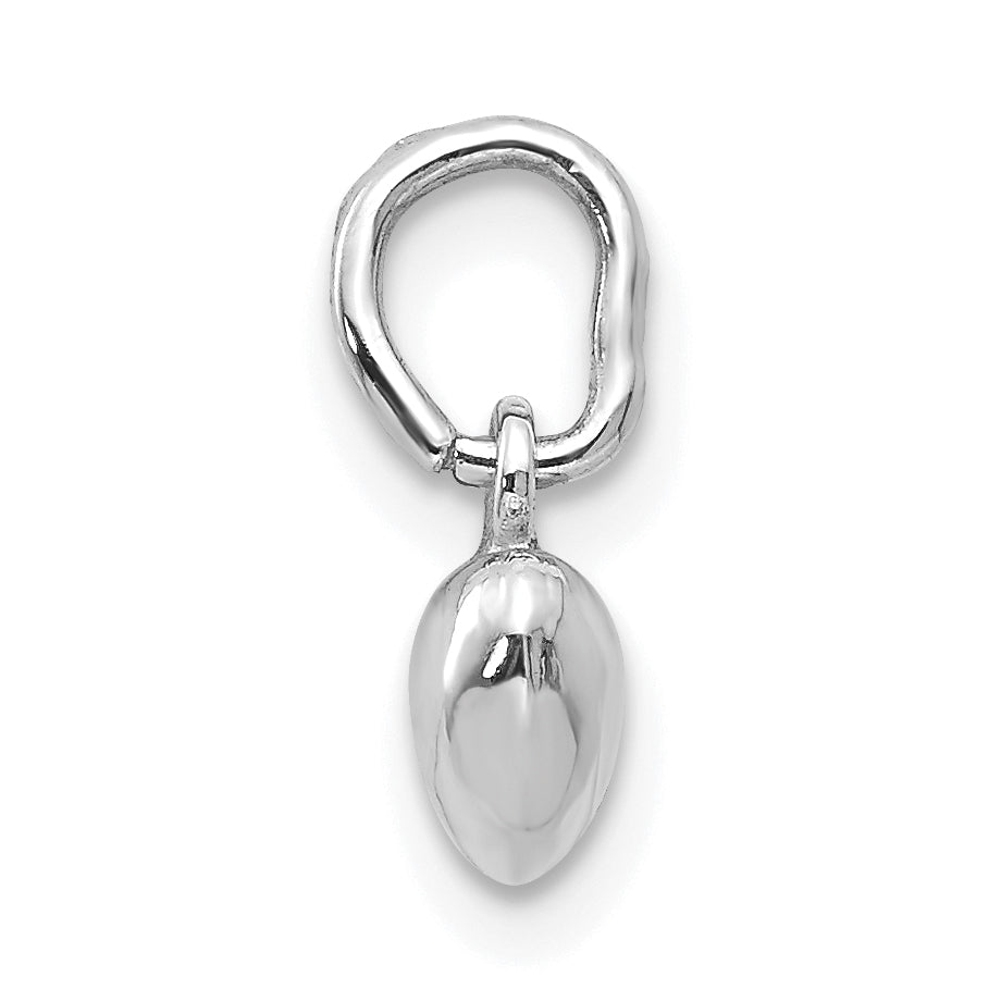 14K White Gold Polished 3D Heart Charm Elegant Rhodium Finish