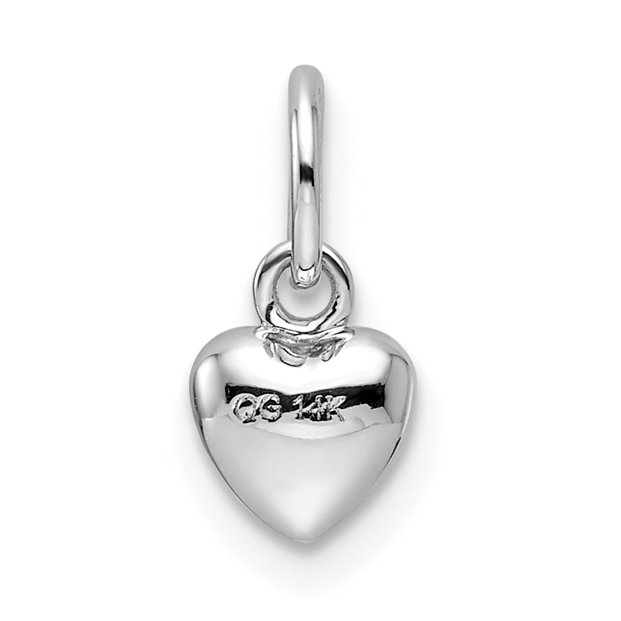 14K White Gold Polished 3D Heart Charm Elegant Rhodium Finish