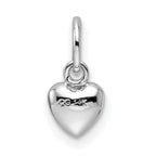 14K White Gold Polished 3D Heart Charm Elegant Rhodium Finish