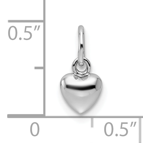 14K White Gold Polished 3D Heart Charm Elegant Rhodium Finish