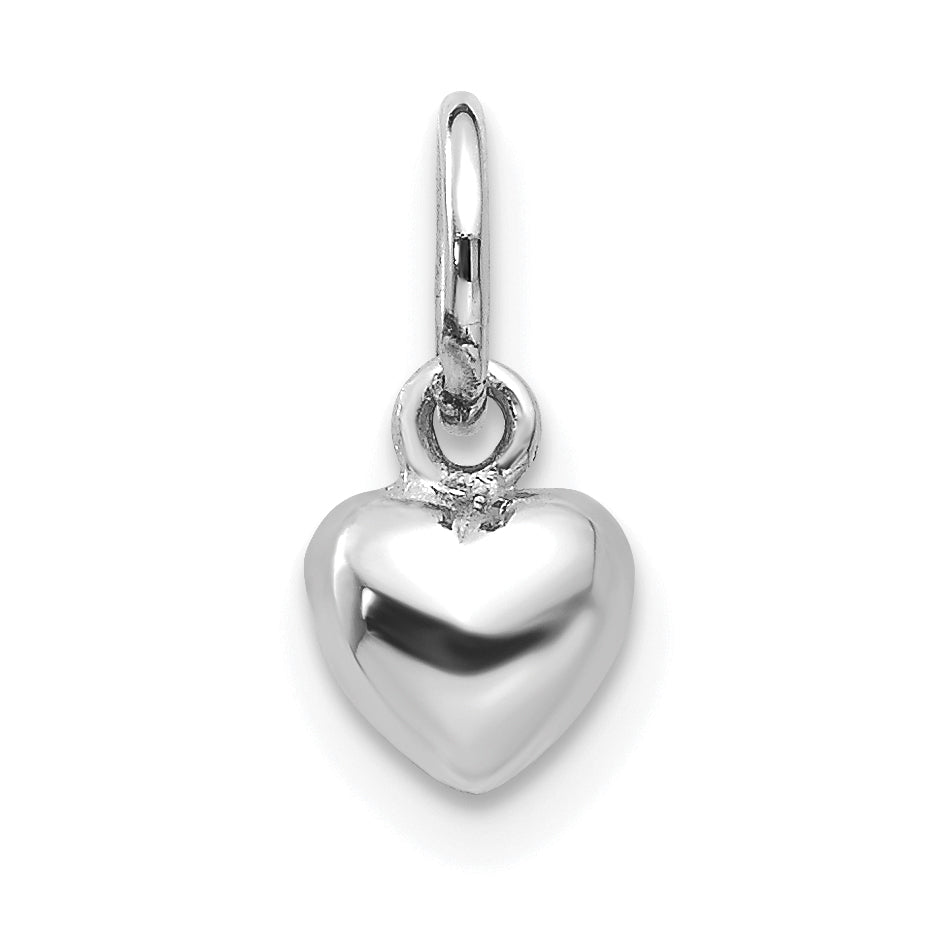 14k White Gold Solid Polished 3D Heart Charm