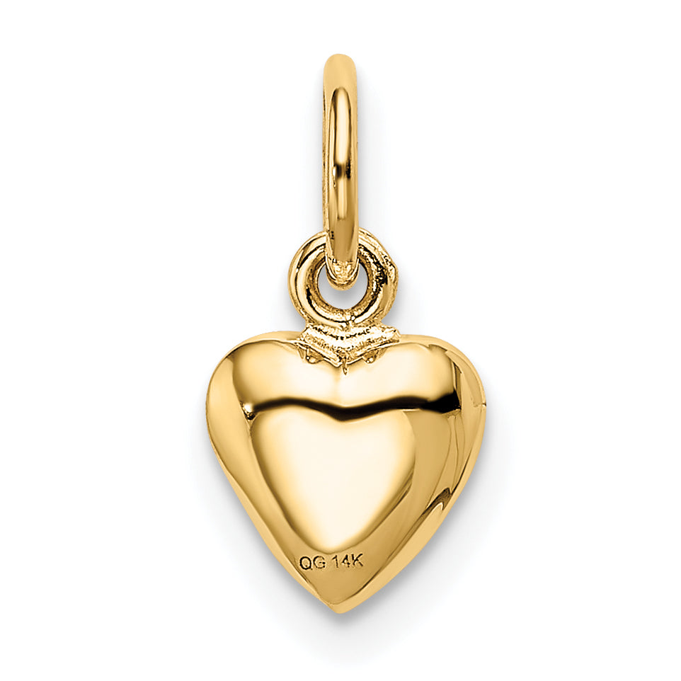 14K Gold Polished 3D Puffed Heart Charm  Elegant Hollow Design