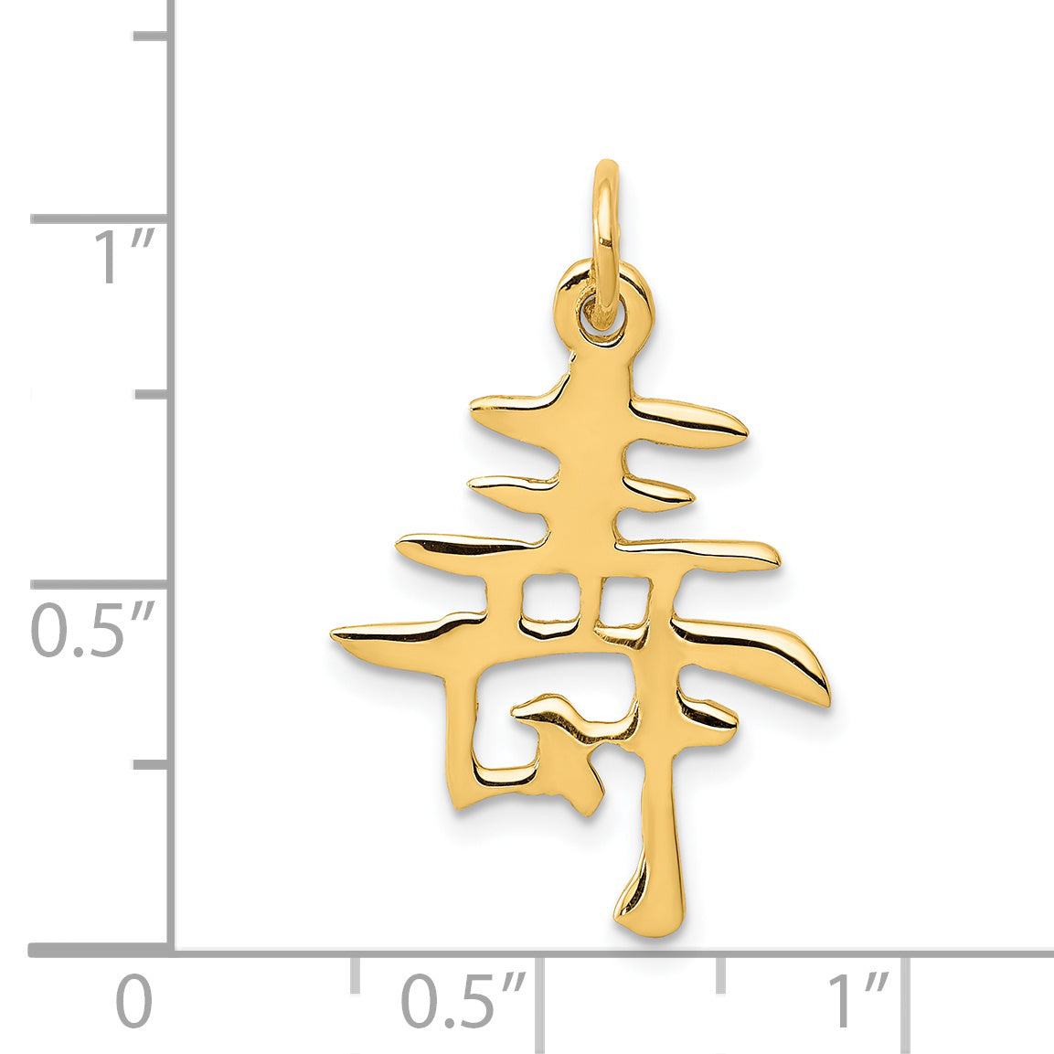 14K Gold Polished Chinese Long Life Charm Men’s Pendant Elegant Design