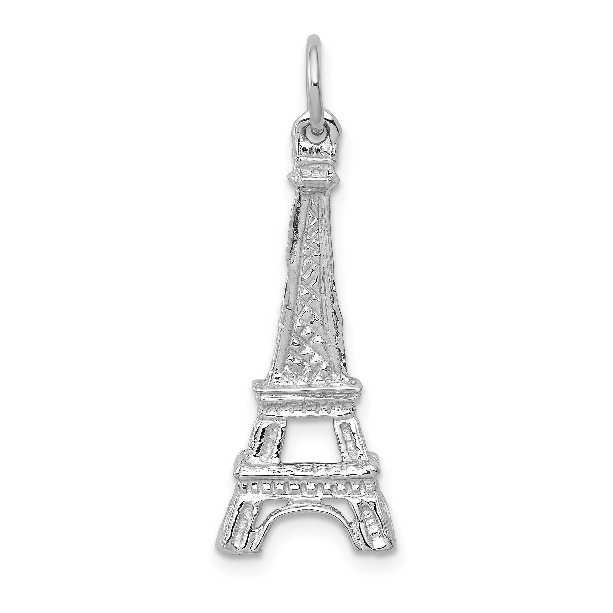 14K White Gold Polished Eiffel Tower Charm with Rhodium Finish 29mm Main image