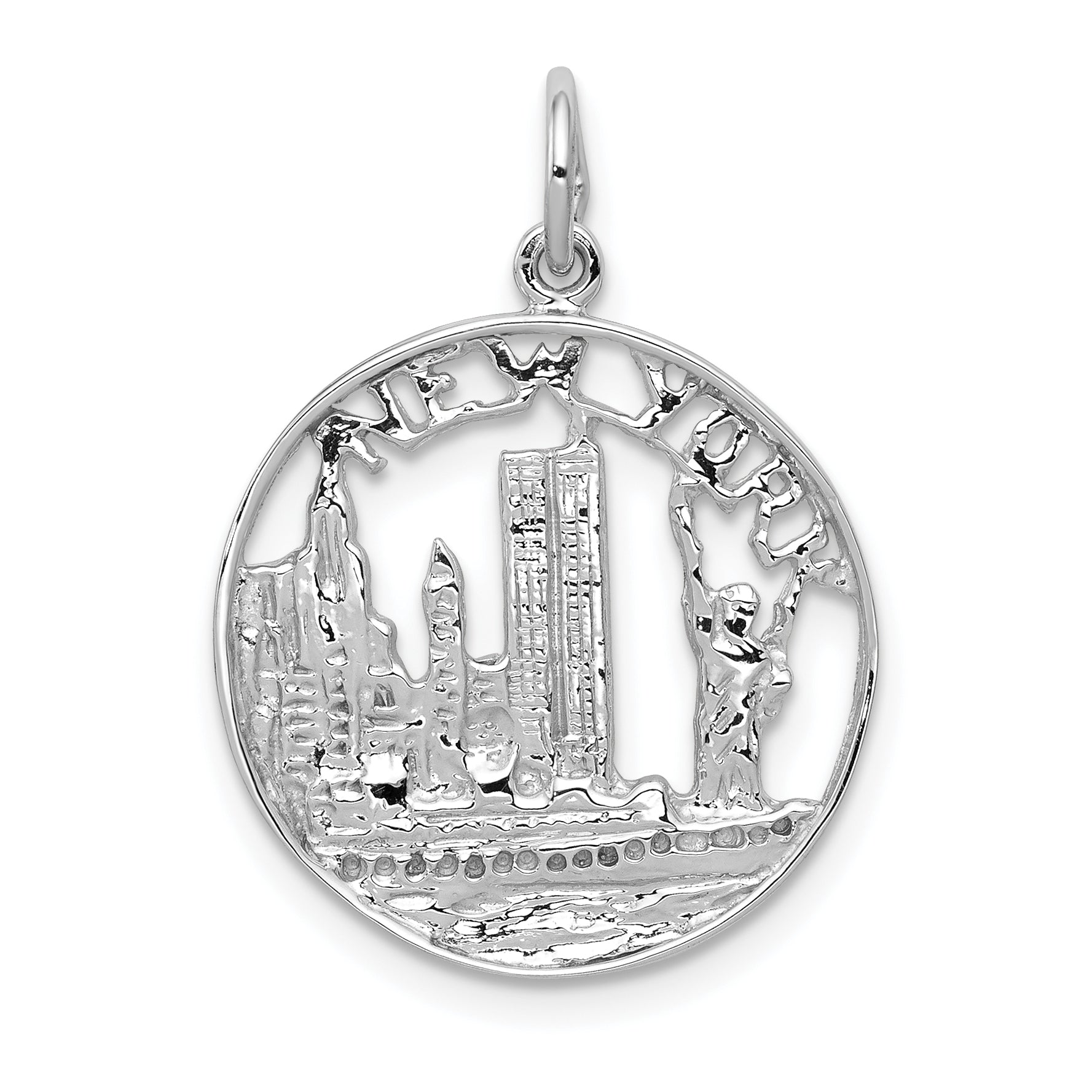 14K White Gold New York Skyline Charm with Polished Rhodium Finish Main image