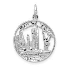 14K White Gold Solid Polished NEW YORK Skyline Charm