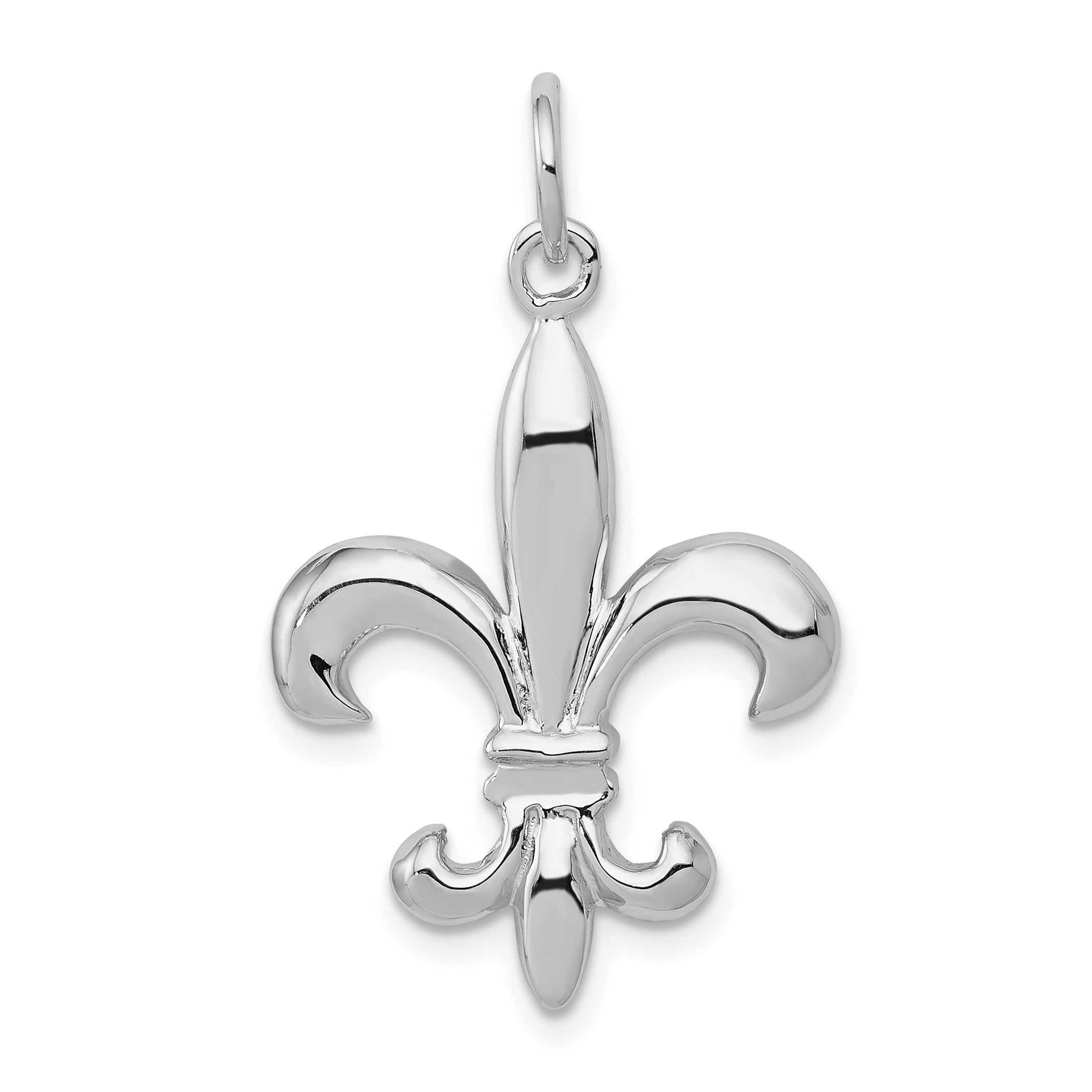 14K White Gold Fleur de Lis Charm with Rhodium Finish  Elegant 3D Design Main image