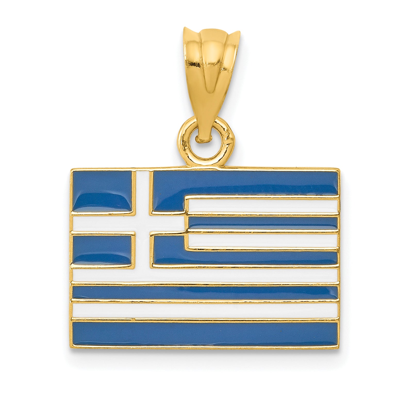 14K Gold Greece Flag Pendant with Enameled Detailing Solid and Casted Design Main image