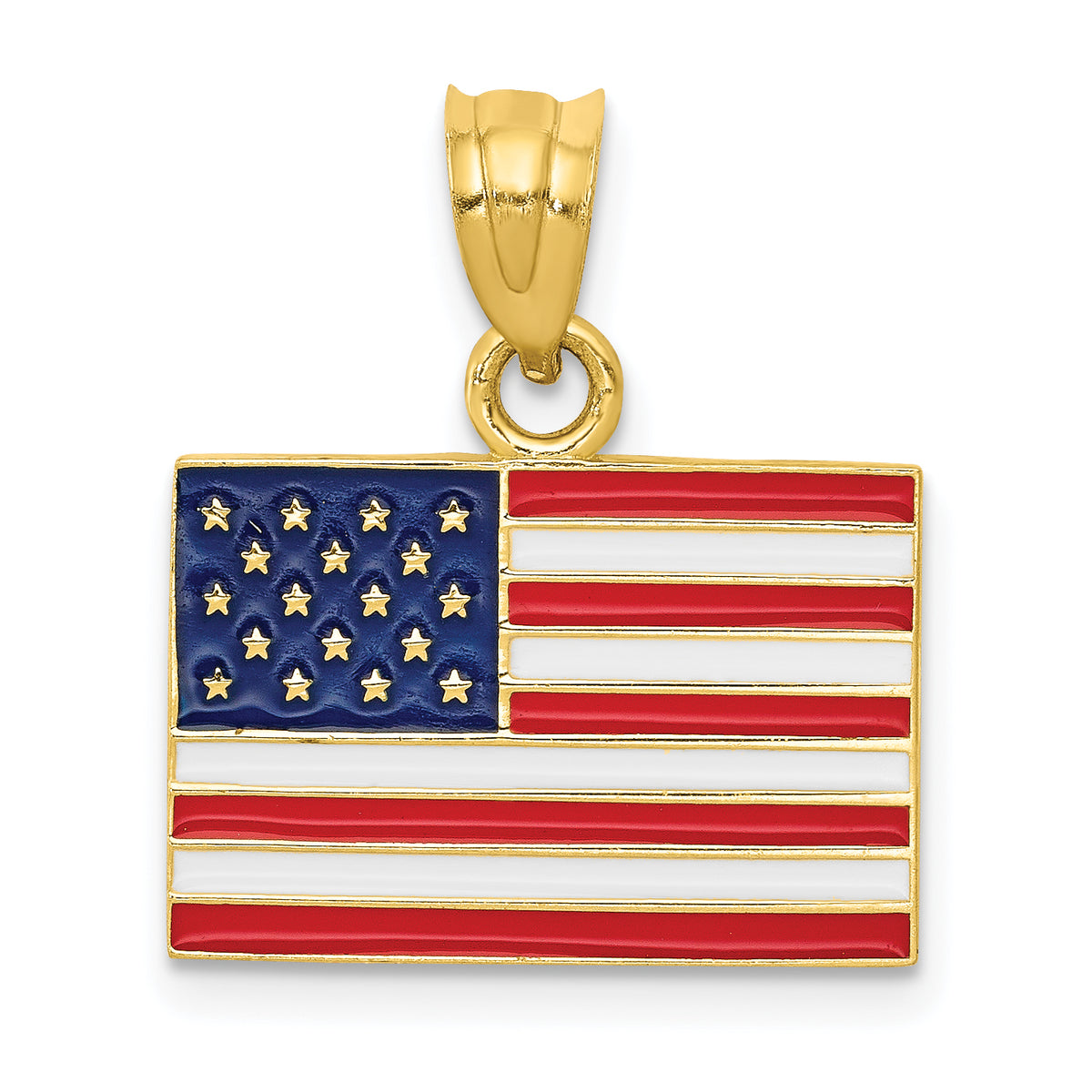 14K Gold Enameled United States Flag Pendant  Solid, Casted, Patriotic Design