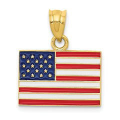 14K Gold Enameled United States Flag Pendant  Solid, Casted, Patriotic Design