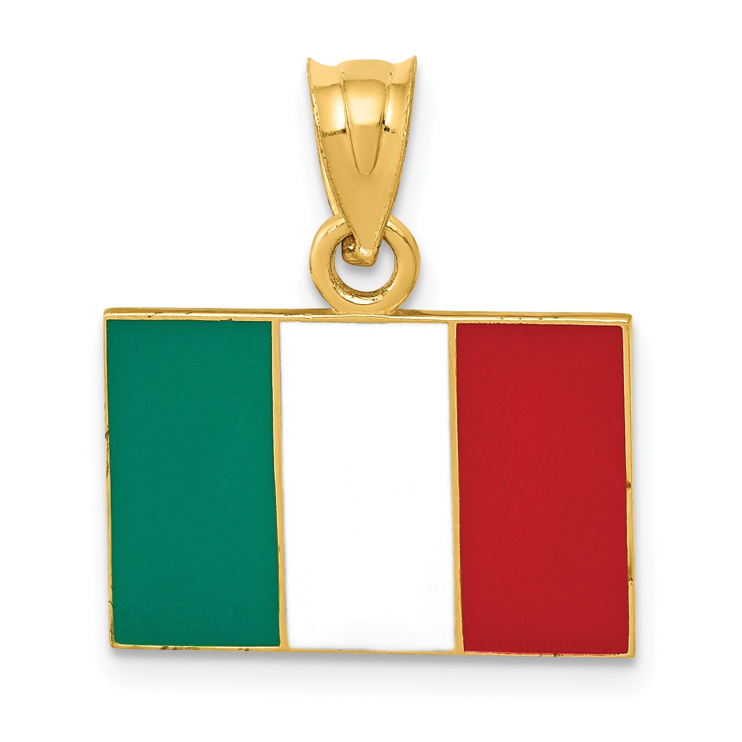 14K Gold Solid Italy Flag Pendant with Enameled Accents  Casted Craftsmanship Main image