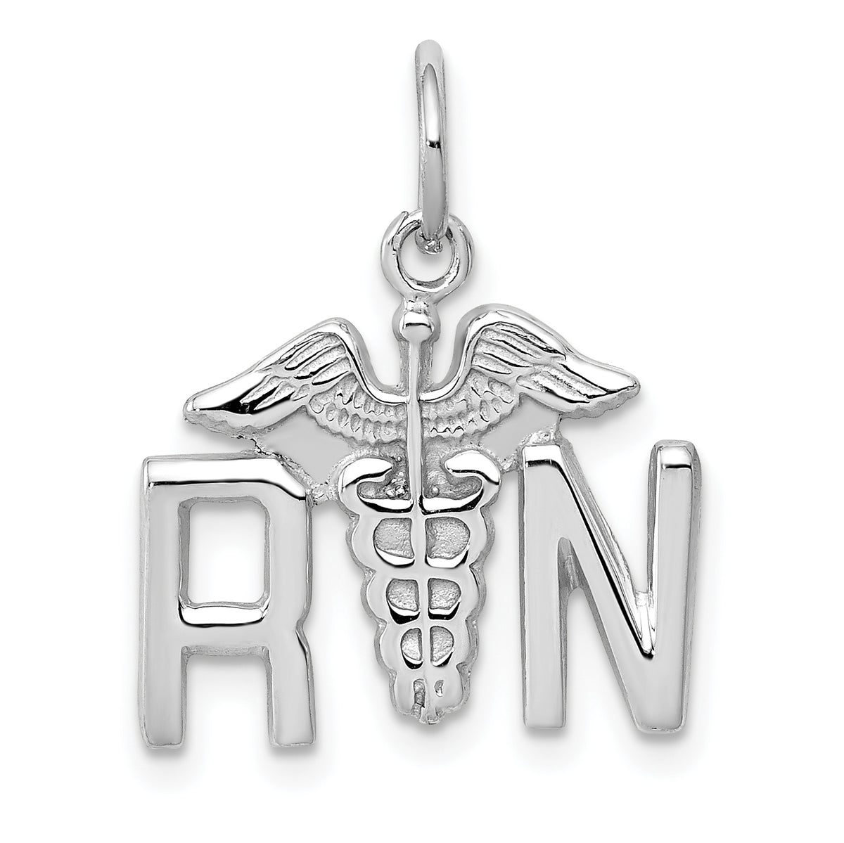 14K White Gold RN Charm with Rhodium Plating  Elegant Medical Symbol