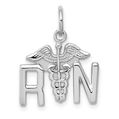 14K White Gold RN Charm with Rhodium Plating  Elegant Medical Symbol