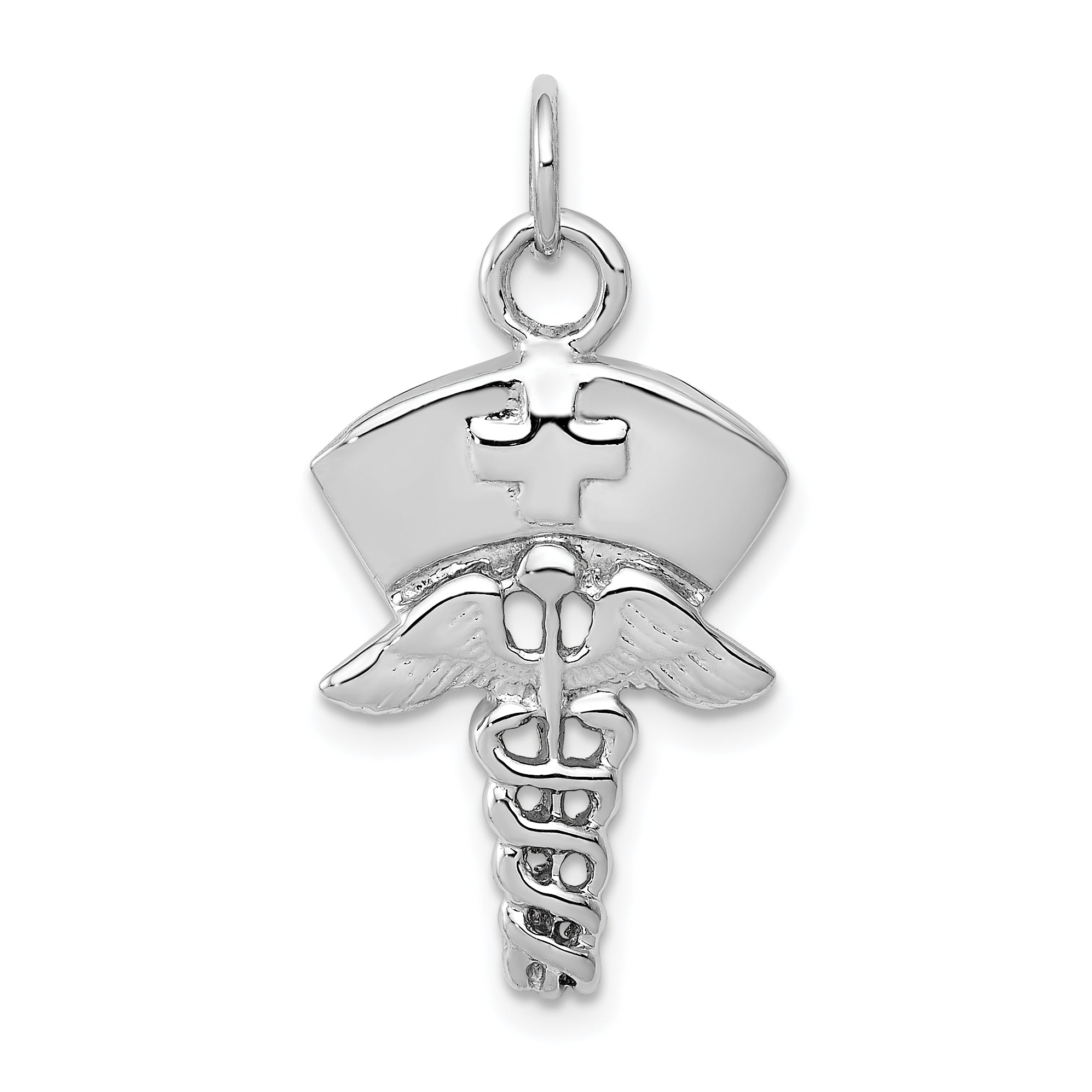 14K White Gold Nurse Charm with Rhodium Plating  Elegant and Durable Design Main image